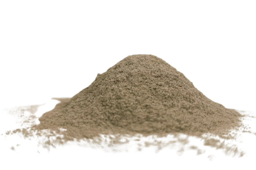 Pile of ground green cardamom powder (Elettaria cardamomum) on white background