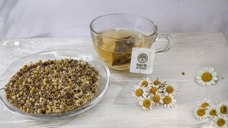 Chamomile tea cut with a cup of chamomile tea